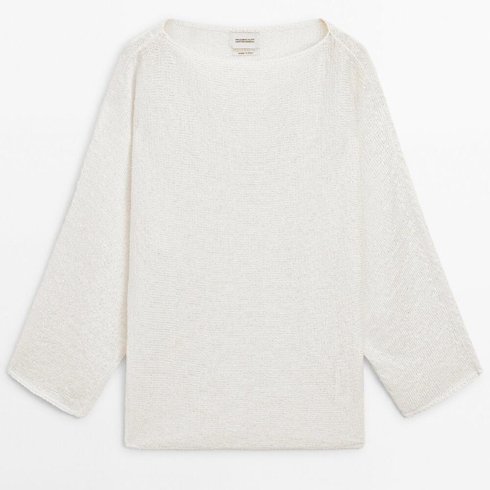 Massimo Dutti Cream Knit Open Neck Sweater - Picture 2 of 12